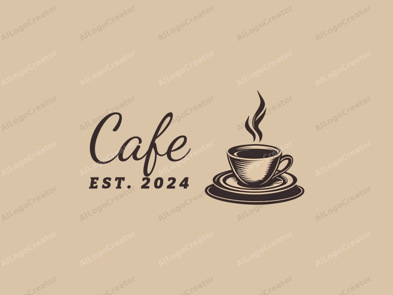 vintage design features a stylized coffee cup, elegant dining table, and cozy tables and chairs arrangement combined with a clean background.