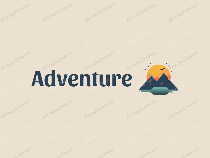 playful design features stylized mountains and a capsule, incorporating elements of adventure and exploration, combined with a clean background.