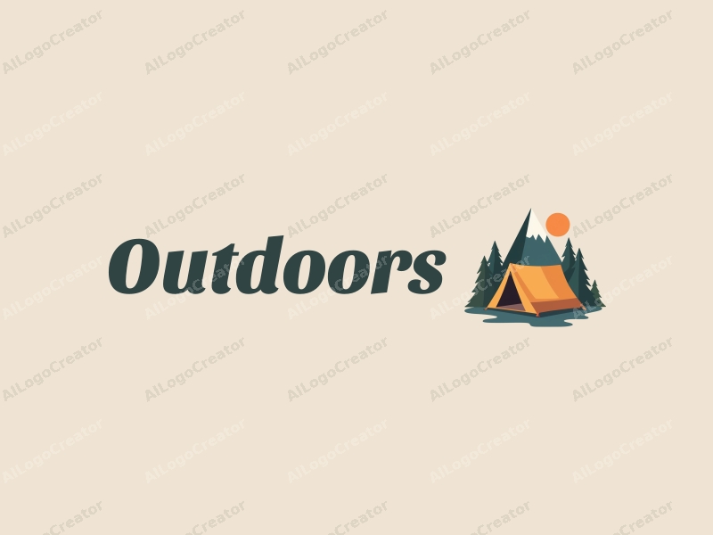 modern design features a stylized camping tent and mountain peak, combined with a clean background and a harmonious composition.