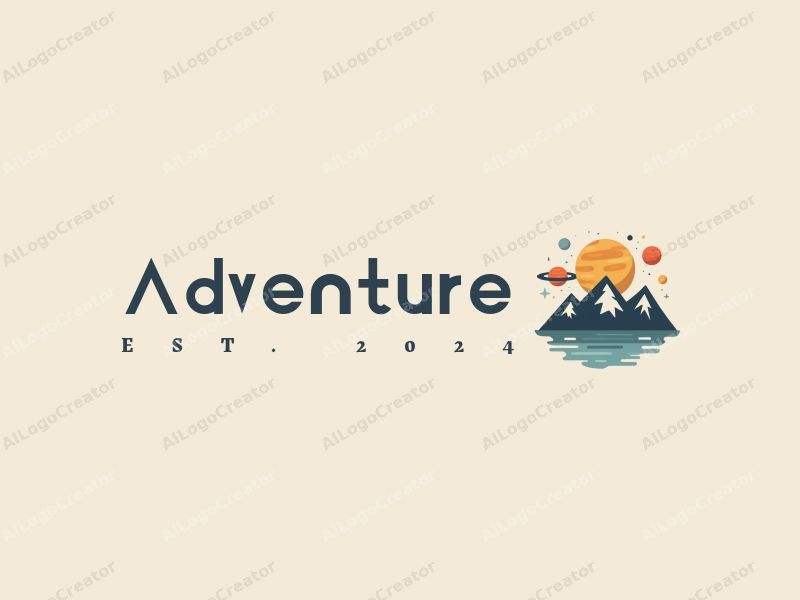 playful design features stylized mountains and planets, incorporating elements of adventure and exploration, combined with a clean background.