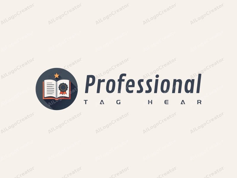 modern design features a stylized book and a badge, incorporating professional and certification elements, combined with a clean background.