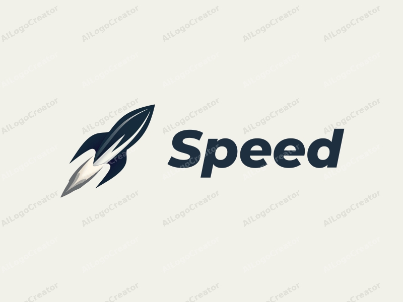 dynamic design features a stylized rocket silhouette, streamlined shapes representing speed and flight, combined with a modern aesthetic and a clean background.