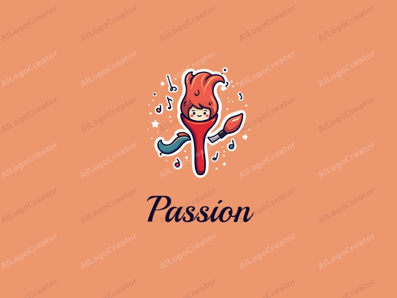 playful design features a vibrant red color palette, incorporating elements of passion and enthusiasm with a stylized paintbrush and musical notes, combined with a clean and harmonious background.