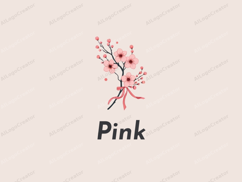 minimalist design features delicate cherry blossoms intertwined with elegant ribbons, set against a clean background, emphasizing simplicity and elegance.