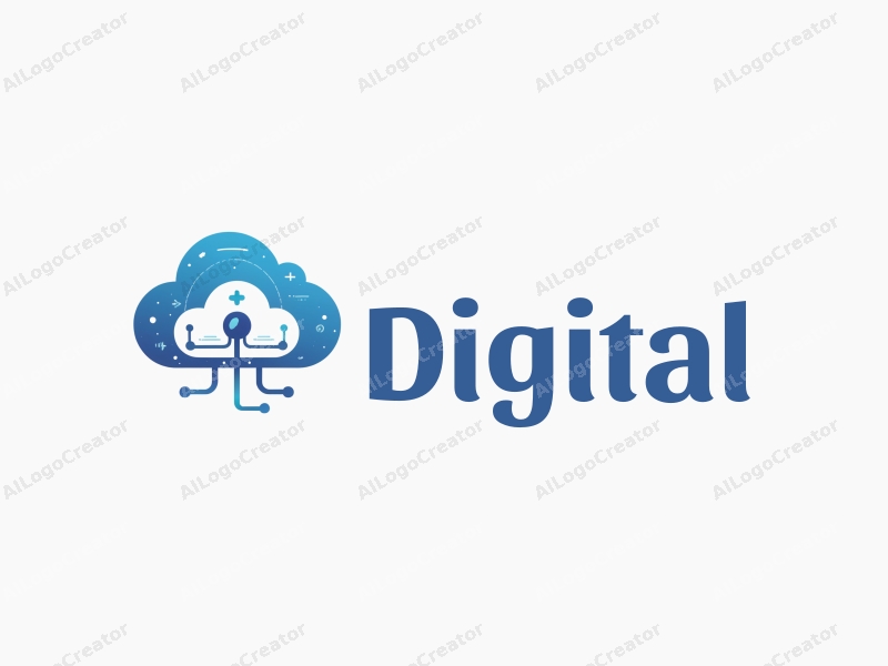 a modern minimalist design featuring digital elements like a stylized cloud and sensor, combined with a clean background in blue and black colors.