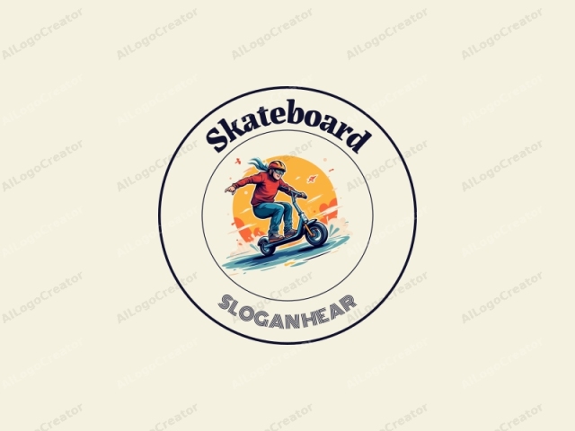 Freundlicher Design-Features ein lebhaftes Skateboard und Roller in Bewegung, mit dynamischen fliegenden Elementen, kombiniert mit einem sauberen Hintergrund.