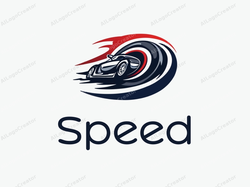 a modern design featuring dynamic lines representing speed, a stylized engine and tire, combined with a clean background to emphasize power and motion.