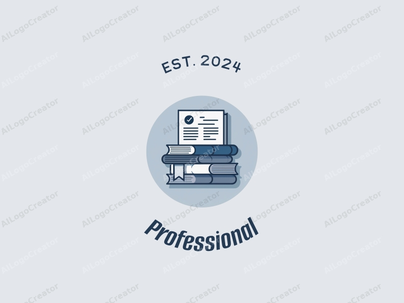 modern design features stylized books and certificates, representing professionalism and certification, combined with a clean background in blue and gray tones.