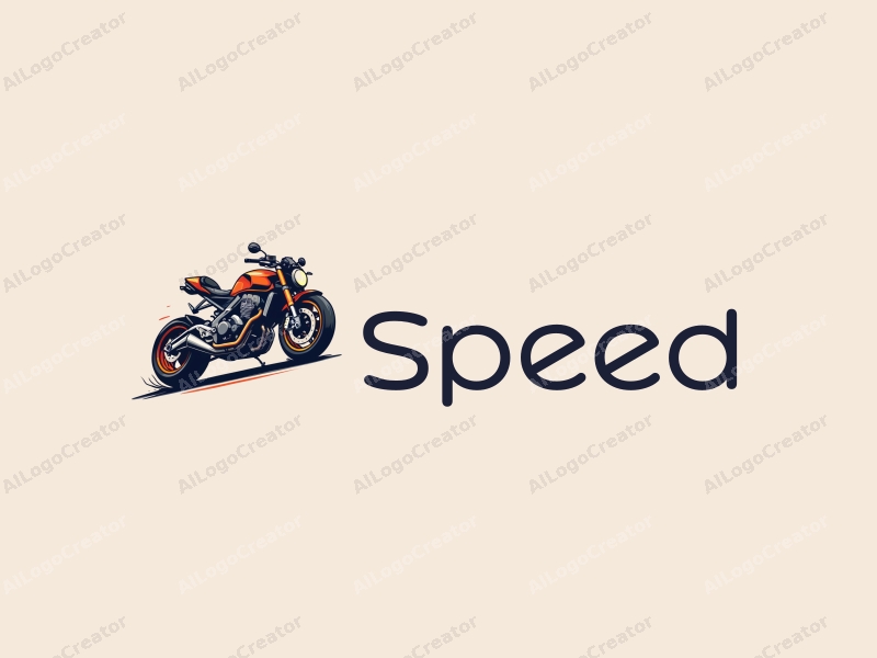 a modern design featuring dynamic lines representing speed, a stylized engine and tire, combined with a clean background to emphasize power and motion.