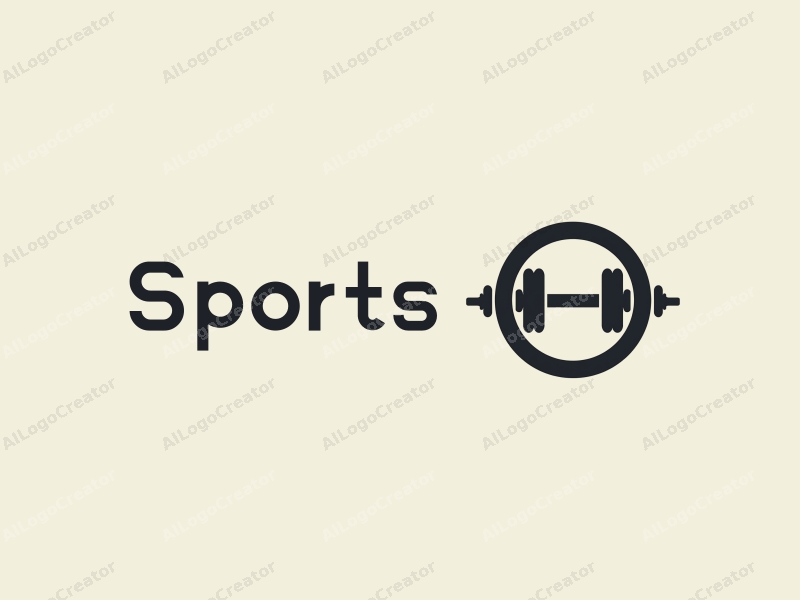 modern design features a circular shape, stylized dumbbells, and sports elements combined with a clean background.