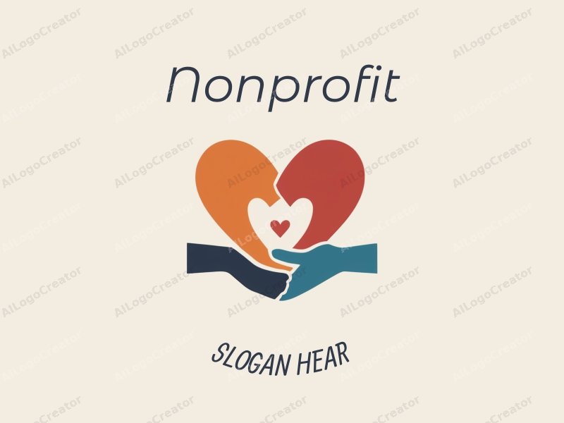 minimalist design features a stylized heart and handshake, representing charity and volunteerism, combined with a clean background and a modern approach.