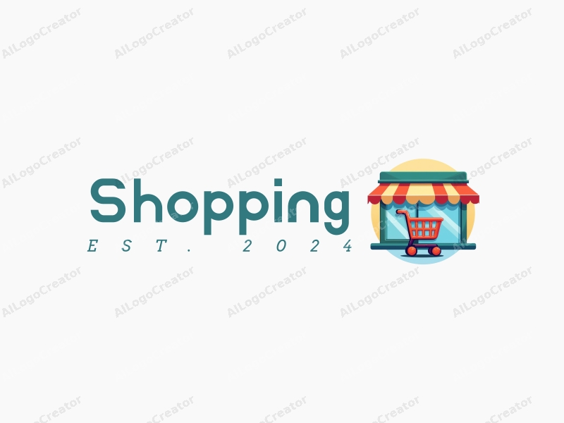 a modern design featuring a colorful shopping cart and a stylized storefront, combined with a clean background and a vibrant mall atmosphere.