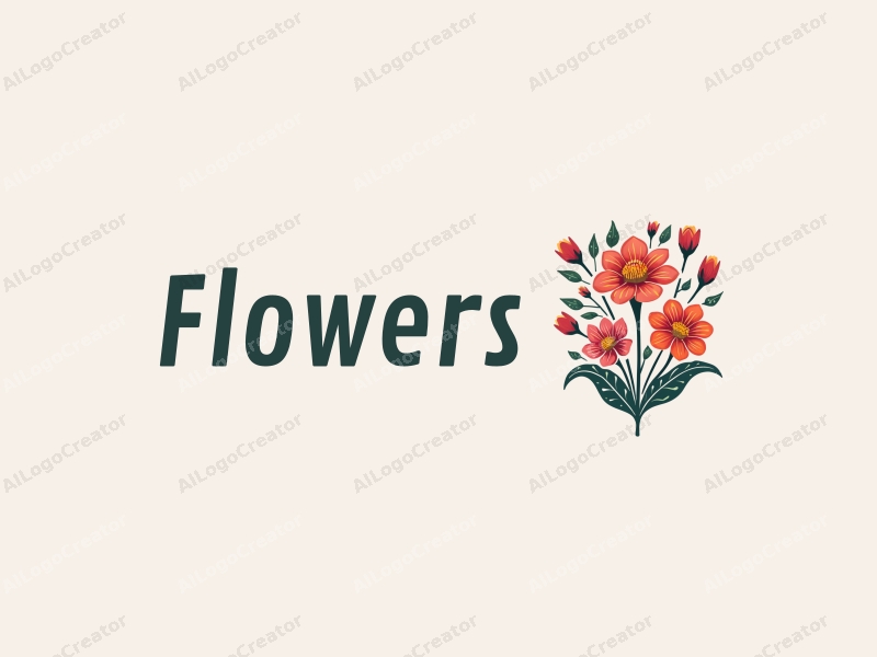 playful design features vibrant flowers with intricate petals, budding flowers, and lush leaves, combined with a clean background for a fresh and lively appearance.