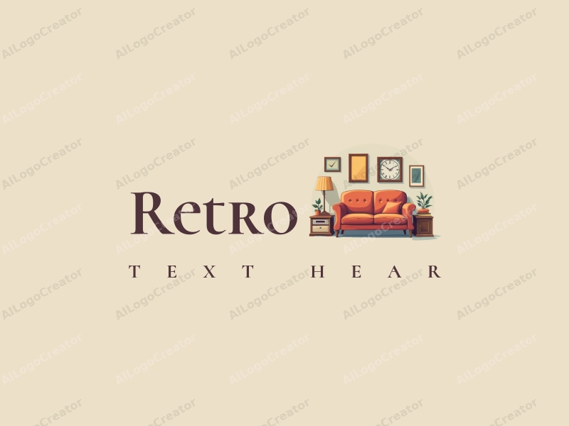 vintage design features a retro sofa, a retro poster, a retro clock, and retro books combined with a clean background.