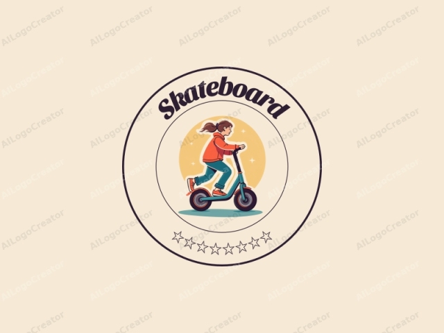 lustiges Design mit einem lebendigen Skateboard und Scooter mit dynamischen Rädern, kombiniert mit einem sauberen Hintergrund und einem Gefühl der Bewegung.