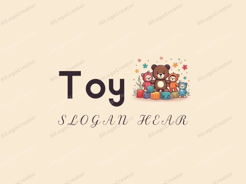 playful design features a colorful arrangement of dolls, puzzle pieces, a stylized teddy bear, and puzzle blocks combined with a clean background.