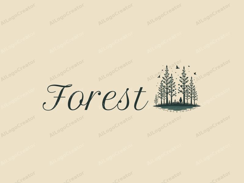 vintage design features a serene forest scene with stylized trees, delicate leaves, and small birds, combined with a clean background.