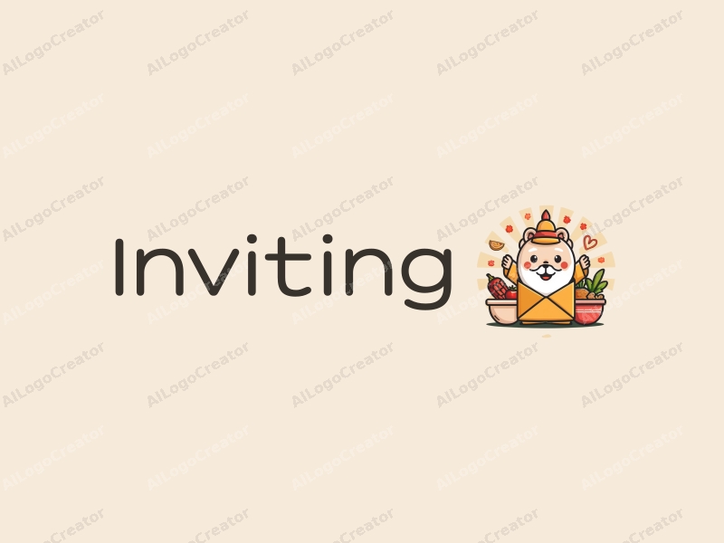 playful design features a stylized invitation card, a welcoming gesture, and elements of food and celebration, combined with a clean background.