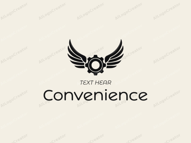 a modern design featuring stylized wings and gears, emphasizing convenience and practicality, combined with a clean background.