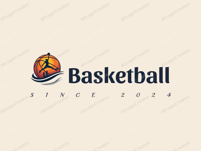 playful design features a stylized basketball, an athlete in motion, and a pair of basketball shoes, combined with a clean background.