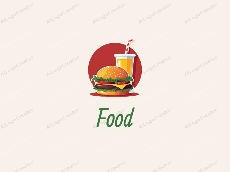 a modern design featuring a stylized burger and beverage, rich colors, and a vibrant composition combined with a clean background.