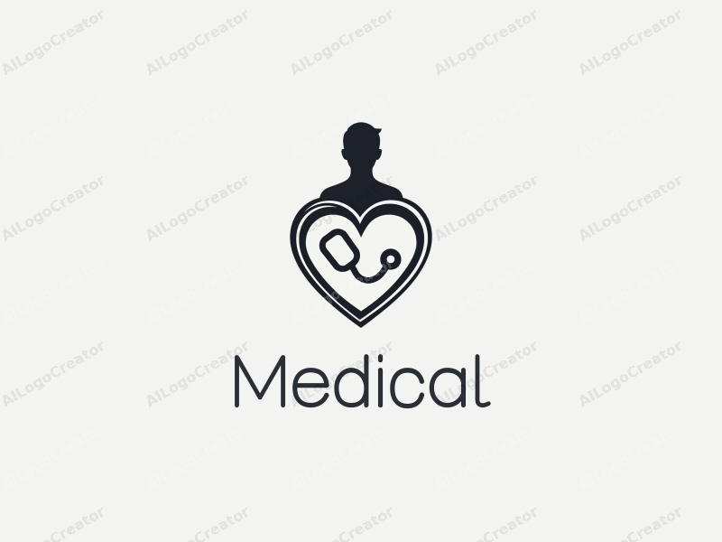 modern design features a stylized hospital silhouette, a doctor figure, a stethoscope intertwined with a heart, combined with a clean background.