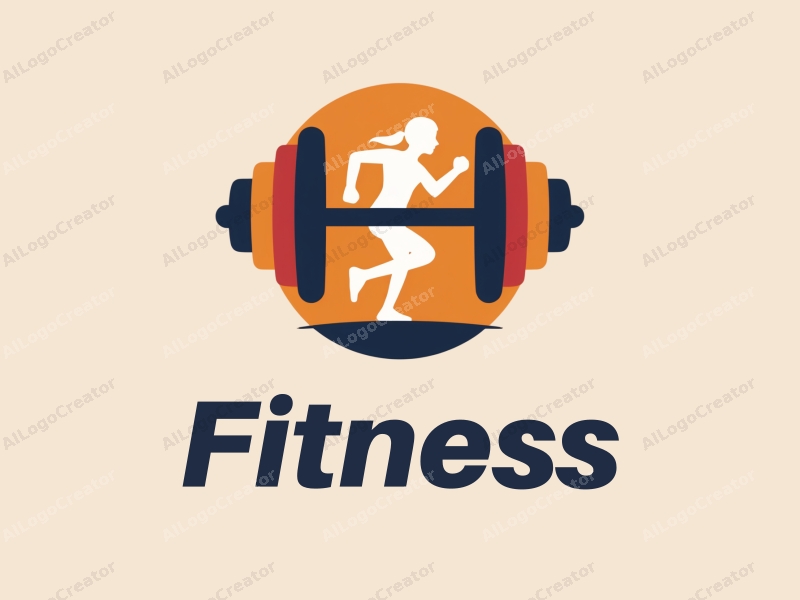 modern design features a stylized dumbbell and a dynamic runner silhouette, combined with a clean background and a focus on fitness and movement.