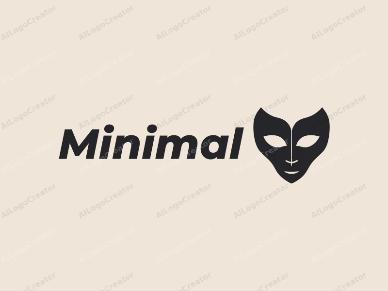 minimalist design features a stylized black mask, incorporating geometric shapes and a clean background, with a focus on simplicity and elegance in the architecture and fashion industry.