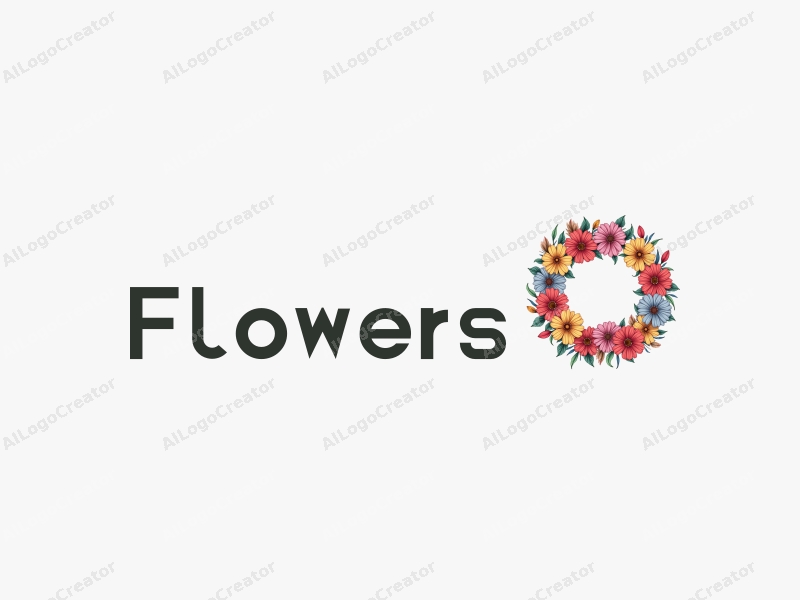 playful design features vibrant flowers and petals arranged in a circular floral wreath, complemented by decorative ribbons, combined with a clean background.