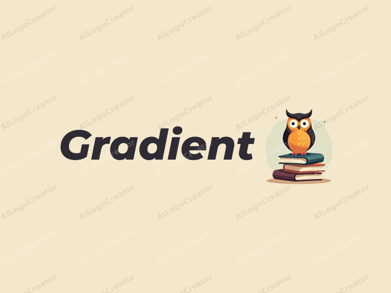 a modern design featuring a stylized owl perched on a stack of books, incorporating gradient transitions in a multicolor palette, with a clean and harmonious background.