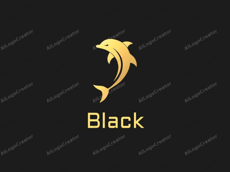 minimalist design features a sleek dolphin silhouette in gold against a black night background, emphasizing elegance and simplicity.