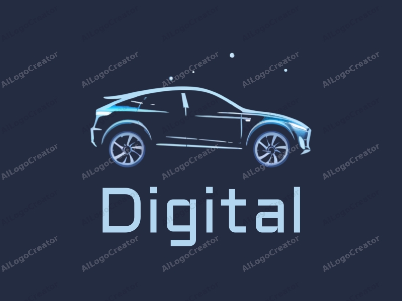 minimalist design features a stylized electric car silhouette, digital elements representing technology, combined with a clean background and a modern aesthetic.