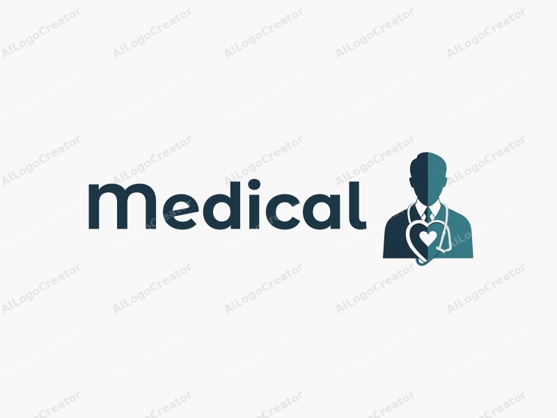 modern design features a stylized hospital silhouette, a doctor figure, a stethoscope intertwined with a heart shape, combined with a clean background.