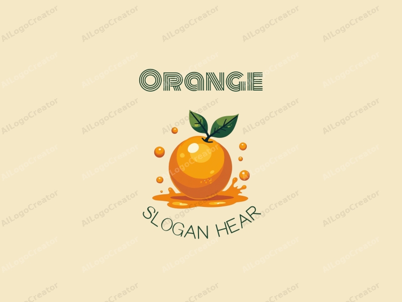 playful design features a stylized orange and a splash of juice, combined with a clean background and simple shapes.