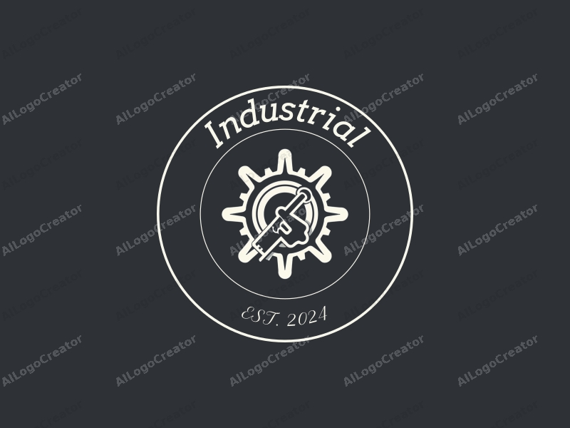 industrial design features mechanical gears, stylized pipes, and a linear design approach combined with a clean background.