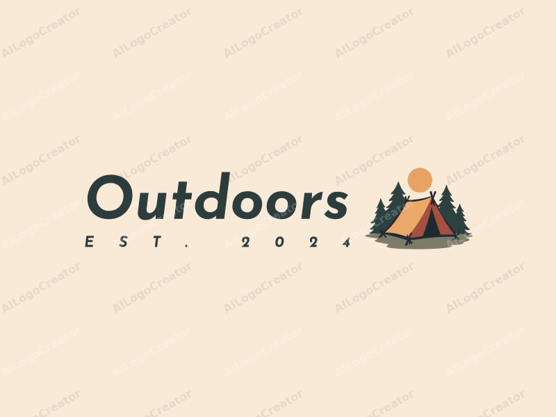 modern design features a stylized camping tent and mountain peak, combined with a clean background and a harmonious composition.