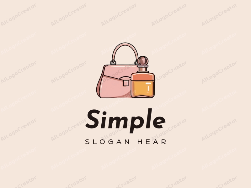 minimalist design features a simple handbag silhouette and a stylized perfume bottle, combined with a clean background and a harmonious composition.