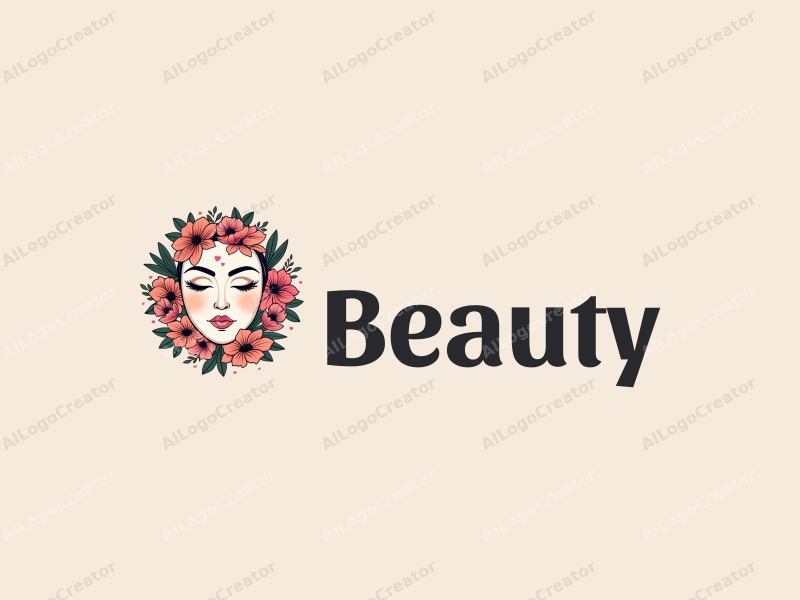 a modern design featuring elements of beauty and makeup, incorporating flowers and a mask, with a clean background and harmonious composition.