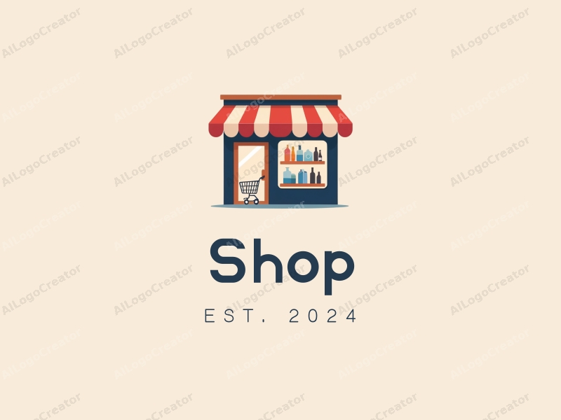 modern design features a stylized shop front, a shopping cart, and product shelves, combined with a clean background.