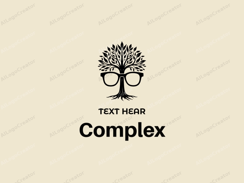 modern design features a stylized tree intertwined with a pair of glasses, showcasing intricate and detailed elements combined with a clean background.