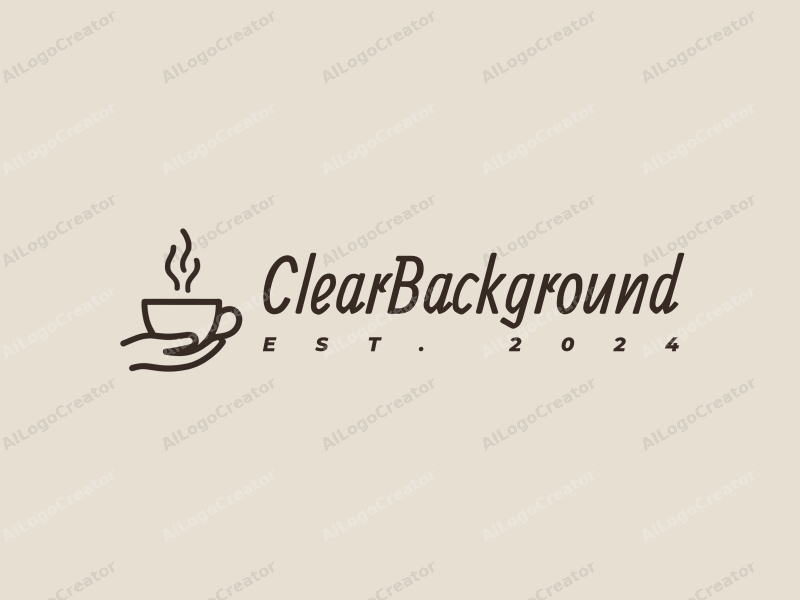 minimalist design features a clear background, a stylized coffee cup held by a human hand, combined with a clean and simple aesthetic.