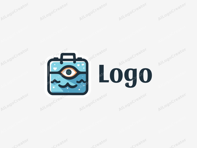 modern design features travel symbols, a stylized representation of branding and advertising, combined with a clean background in blue and black.