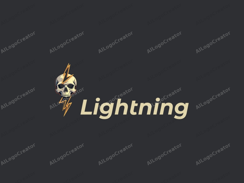 geometric design features a stylized lightning bolt intertwined with a skull, emphasizing energy and technology, combined with a clean background.