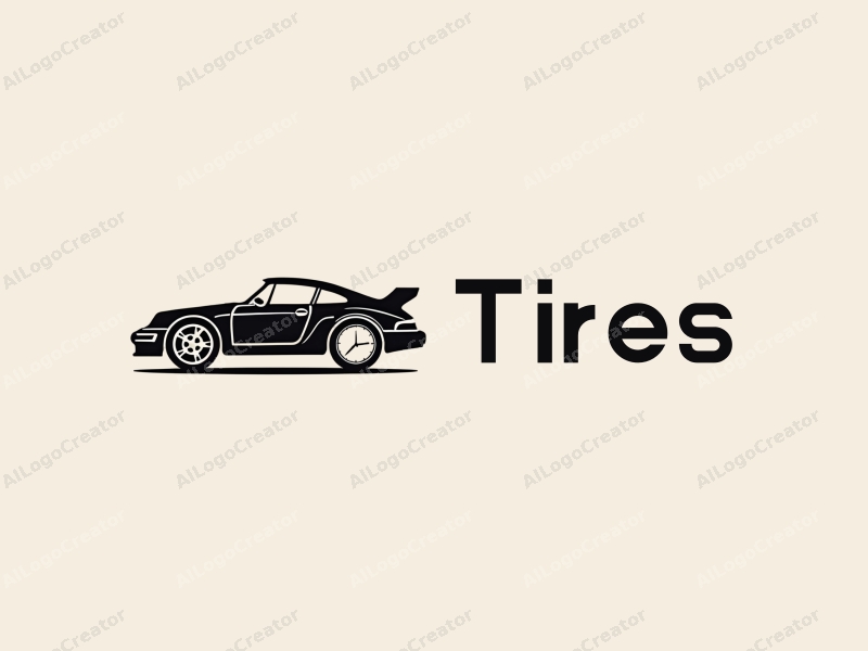 a modern design featuring a stylized car silhouette integrated with a tire and clock elements, emphasizing simplicity and harmony against a clean background.