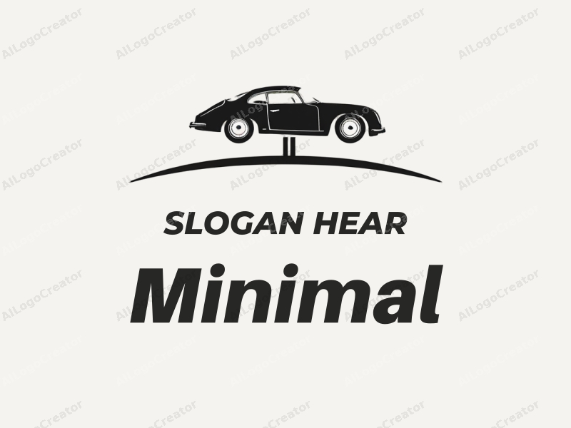 minimalist design features a stylized human figure and a sleek car silhouette, combined with a clean background and a tag-like design approach.