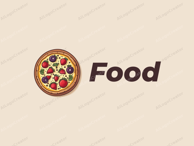 a modern design featuring a vibrant and colorful representation of delicious pizza and fresh fruits, combined with a clean background and a harmonious layout.