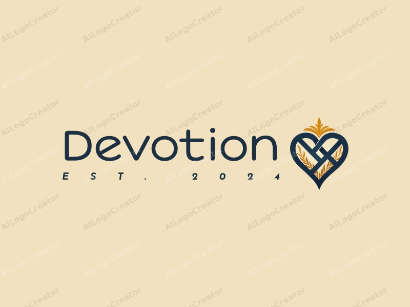 a harmonious design featuring a stylized symbol of faith intertwined with a heart, using deep blue and gold colors, combining traditional and modern elements with a warm and inviting background.