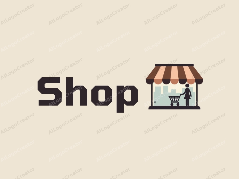 modern design features a stylized shopfront, a shopping cart, and a customer silhouette, combined with a clean background.