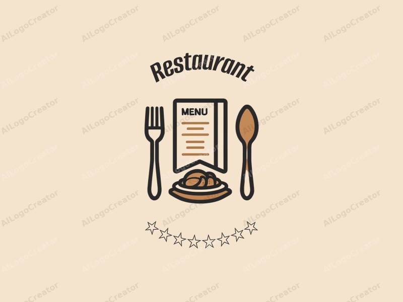 modern design features a stylized dining table with a menu, knife and fork crossed elegantly, and a plate of food, combined with a clean background.