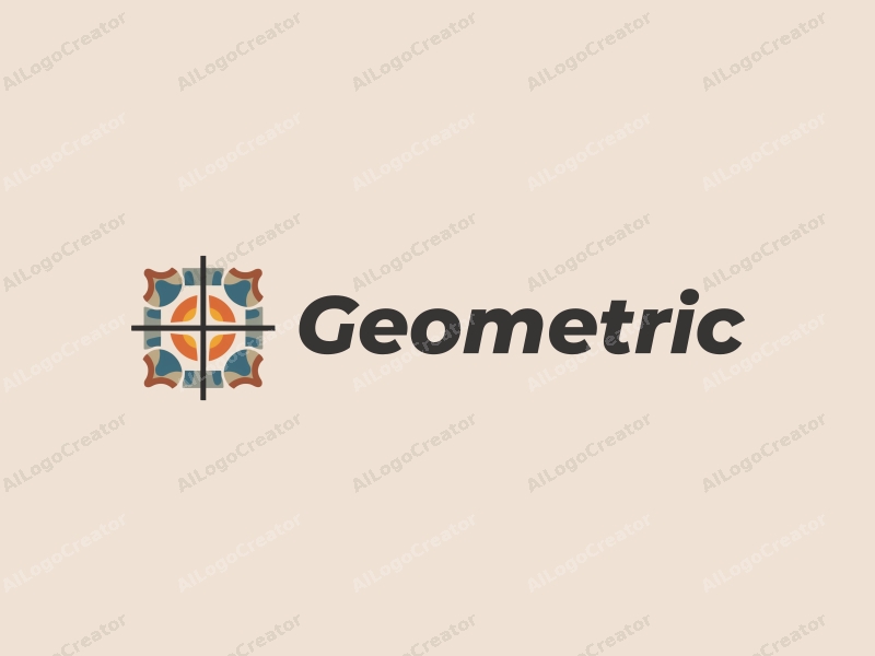 geometric design features a harmonious combination of squares and circles, incorporating a cross and sun motif, with a clean and simple background.